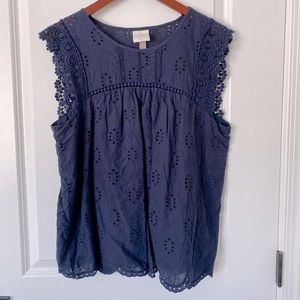 Navy Blue Eyelet Lace Top